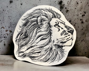 Etsad lejonbroderad lapp – Stryk på eller sy på, stor katt