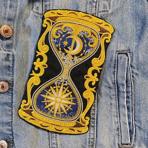 From Day to Night Hourglass Patch – Embroidered Design, Iron On, Sew On, or Hook