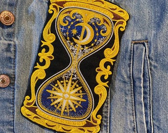 Från dag till natt timglasmärke – Broderad design, stryk på, sy på eller haka på