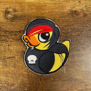 Emo Duckie Patch – Embroidered Skull Duck Iron On, Sew On, or Hook