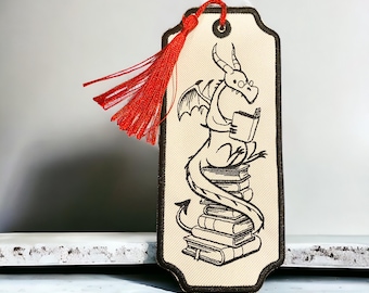 Reading Dragon Bookmark – Embroidered Design for Book Lovers