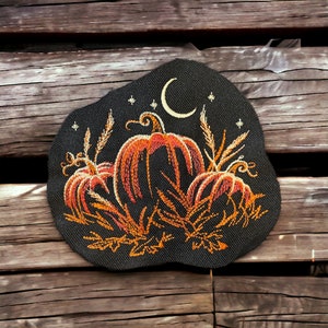 Midnight Pumpkin Patch – Embroidered Iron On, Sew On, or Hook