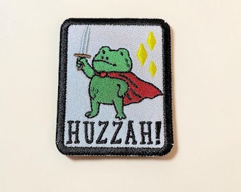 Frog Knight Embroidered Patch: Huzzah Emblem, Whimsical Badge for Bags, Jackets