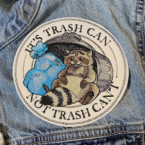 Funny Raccoon Embroidered Patch – Trash Can Humor, Iron On or Sew On