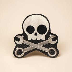 Skull Wrench Embroidered Patch Mechanic Gothic