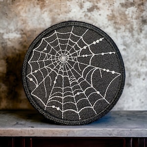 Spiraling Spiderwebs Embroidered Patch – 3.90" x 3.90" | Sew-On, Iron-On, or Hook Backing