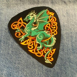 Heraldic Knotwork Dragon Patch – Embroidered Celtic-Style Dragon – Iron-On, Sew-On, or Hook Backing
