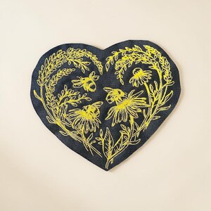 Heart Bee Embroidered Patch Floral Honeycomb