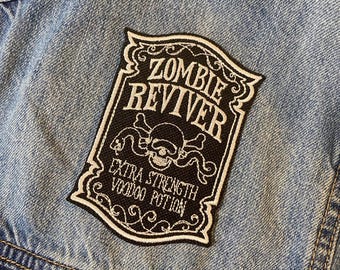 Zombie Reviver Embroidered Patch – Gothic Voodoo Potion Label
