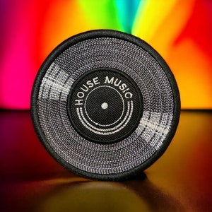 ハウスミュージックレコードパッチ/ヴィンテージビニールレコード/アイロン接着/縫い付け/フック裏地/音楽テーマ/ジャケットパッチ