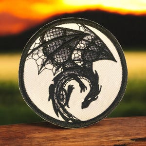 Dragon Patch – Dark Fantasy Embroidered Iron On, Sew On, or Hook