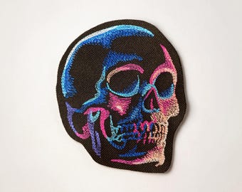Neon Skull Embroidered Patch Gothic Skeleton