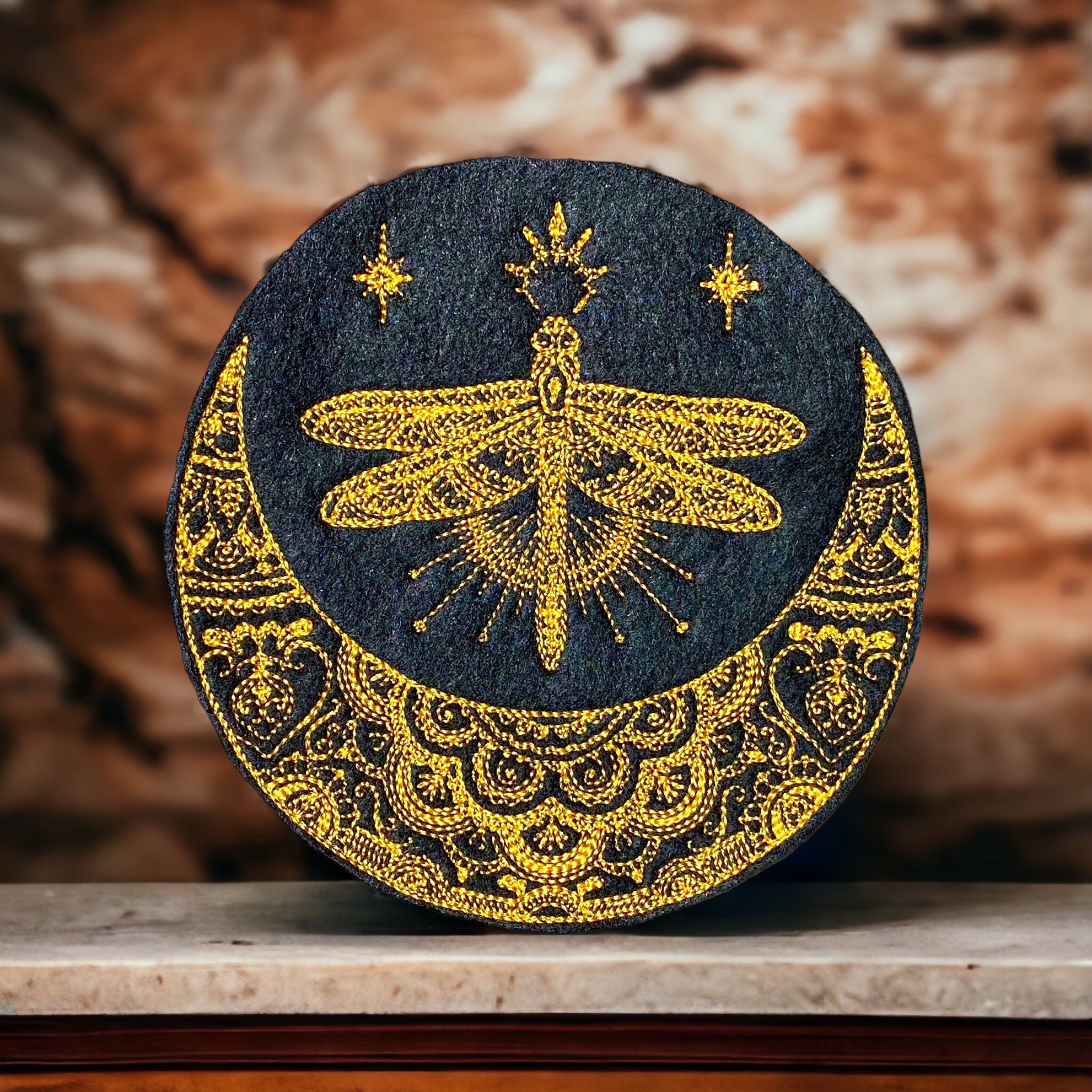 Mehndi Magic Dragonfly Crescent Moon Embroidered Patch - Mystical ...