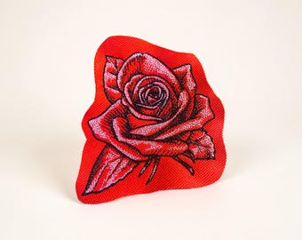 Sketched Rose Embroidered Patch Artistic Floral Romantic