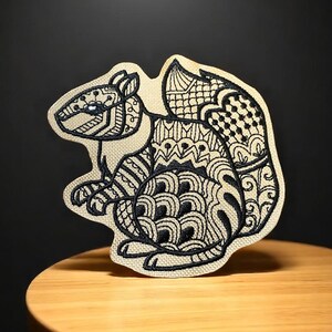 Doodle Squirrel Embroidered Patch - Iron On or Sew On, Four Sizes
