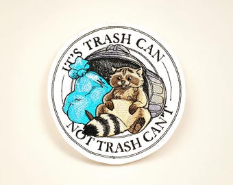 Funny Raccoon Embroidered Patch Trash Can Humor Meme