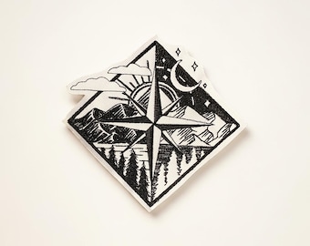Day Night Compass Embroidered Patch Adventure Travel