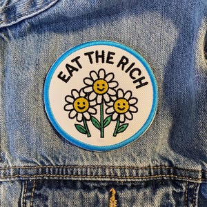Eat the Rich Daisy Patch: Cottagecore Political Satire - Iron On/Sew On