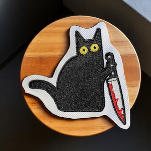 Knife Cat Patch, Funny, Patches For Jackets, Iron on, Sew On