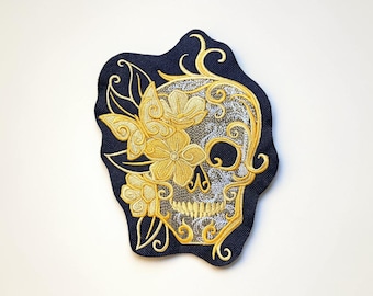 Floral Skull Embroidered Patch Gothic Badge