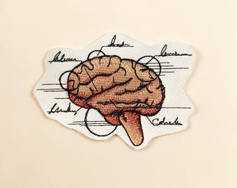 Patch bordado com desenho anatômico do cérebro - Arte médica
