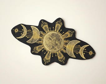 ゴールドムーンフェイズ刺繍パッチ天体