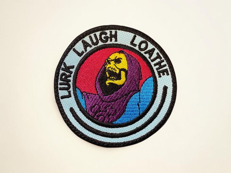 Lurk Laugh Loathe Skeleton Embroidered Patch Funny Meme Badge image 1