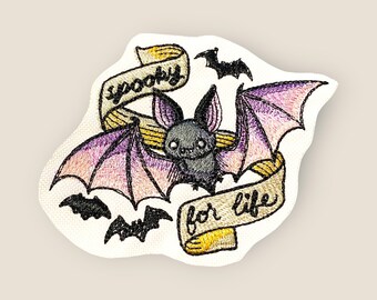 Embroidered Bat Patch: Gothic Halloween Design, Iron-On/Sew-On