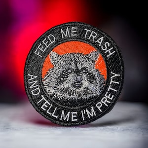 Funny Raccoon Patch – Trash Panda Embroidered Iron On, Sew On, or Hook