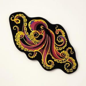Pink Octopus Embroidered Patch Nautical Kraken Ocean
