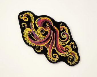 Pink Octopus Embroidered Patch Nautical Kraken Ocean