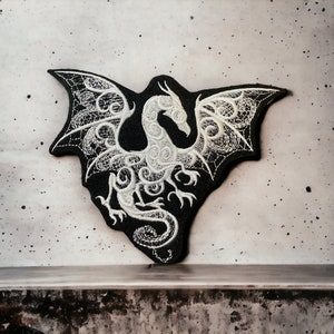 Dragon Smoke Embroidered Patch, Mystical Design, Versatile Sizes for Jackets, Bags, Hats, Unique Gothic Style Accessory