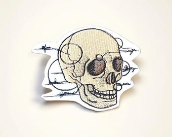 Patch bordado de crânio anatômico, estilo gótico, desenho médico