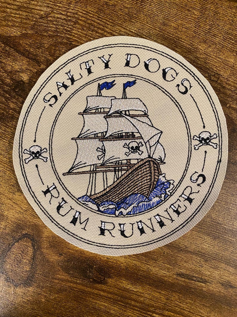 Pirate Ship Embroidered Patch Salty Dogs Nautical Rum - Etsy
