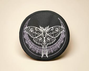 Mehndi Luna Moth Embroidered Patch Crescent Moon Boho