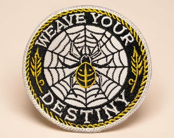 Schrift Spinne Gestickter Aufnäher Weave Destiny
