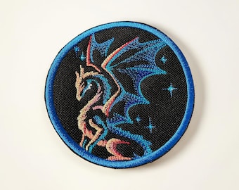 Celestial Dragon Embroidered Patch Mythical Moon Fantasy