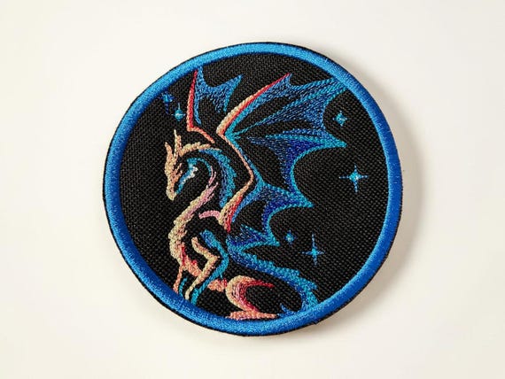 Celestial Dragon Embroidered Patch Mythical Moon Fantasy