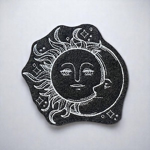 Vintage Celestial - Sun and Moon - Iron On or Sew On Patch - Multiple Colors and Sizes