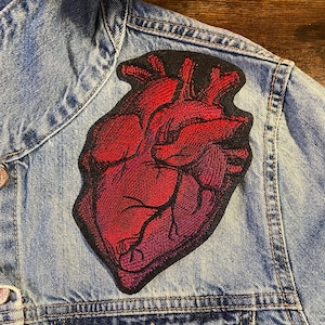 Painted Anatomical Heart Embroidered Patch, Iron On/Sew On