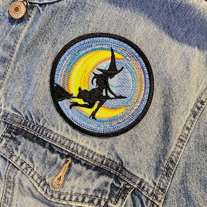 Starry Night Witch Embroidered Patch, Magical Moon Design (3.9")