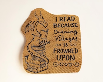 Lezende draak geborduurde patch Book Lover Fantasy Funny
