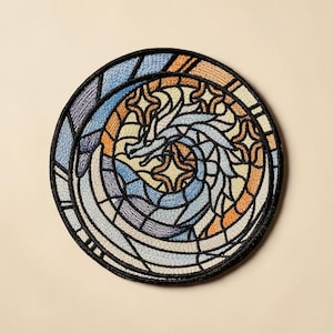 Stained Glass Dragon Embroidered Patch Fantasy Medieval Badge