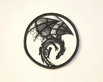 Dark Dragon Embroidered Patch Gothic Fantasy Medieval