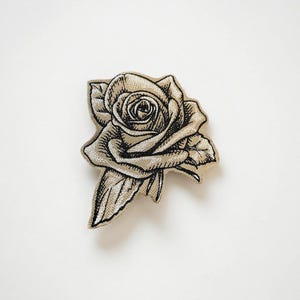 Sketched Rose Embroidered Patch Artistic Floral