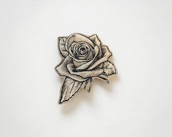 Sketched Rose Embroidered Patch Artistic Floral