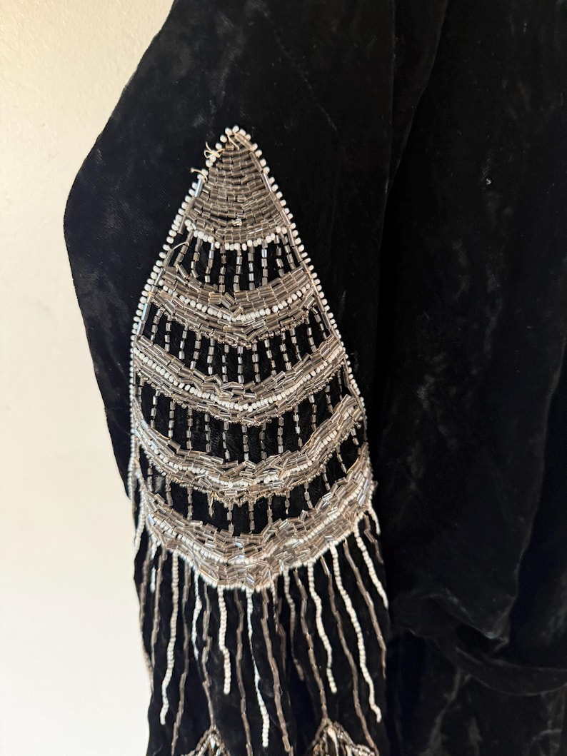 1930s Inky Black Silk Velvet and Beaded Bishop Sleeve Evening Gown ...