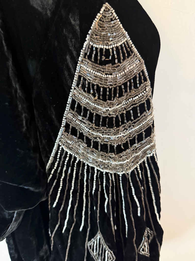 1930s Inky Black Silk Velvet and Beaded Bishop Sleeve Evening Gown ...