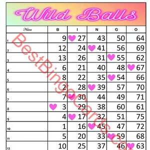 Bingo Boards 1-15 Lines - Wild Balls - Straight, Mixed, 75 Ball