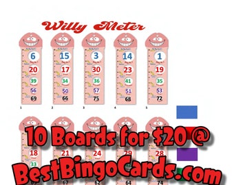 Bingo Boards 1-15 Player Picture - Willy Meter -  Straight, Mixed, 75 Ball